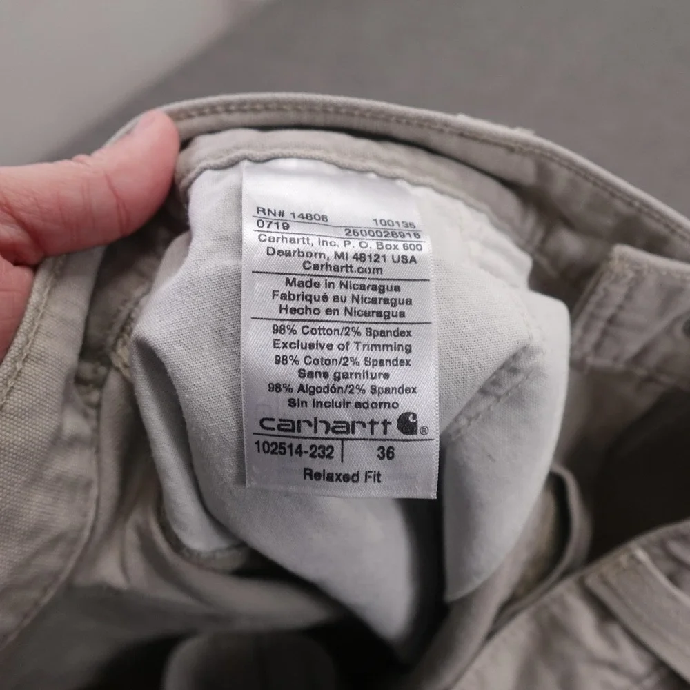 Carhartt Cargo Shorts Mens 36 Beige Canvas Stretch 11 Inseam Workwear Relaxed